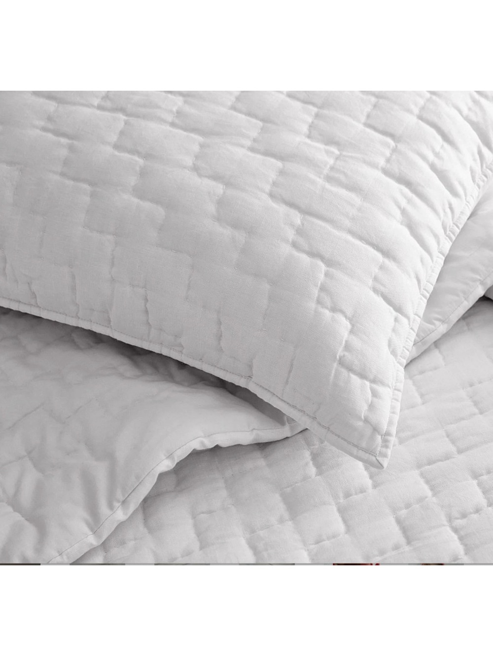 1 Pottery Barn Bliss Handcrafted KING Quilted Pillow Sham White Cotton Linen EUC